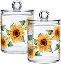 2 Pack Qtip Holder Dispenser for Cotton Ball Sunflower Wreath Cotton Swab Round Pads Clear Plastic Acrylic Jar Set Bathroom Canister