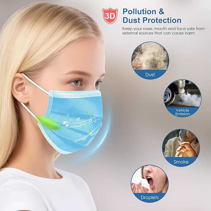 500 Pcs Blue Disposable Face Masks, 3 Ply Face Masks Disposable for Adults, Disposable Blue Mask