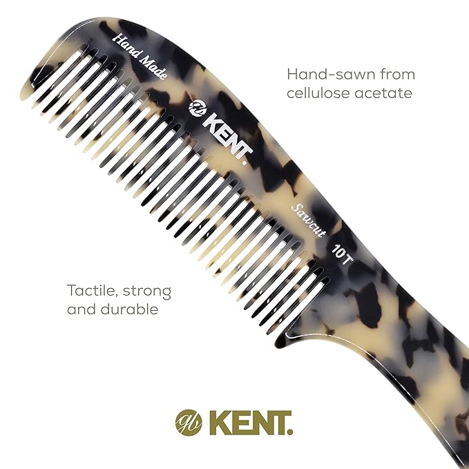 Kent 10T TW Large Handmade Wide Tooth Detangling Rake Comb - For Curly, Wet or Dry Thick Hair - Smooth and Comfortable
