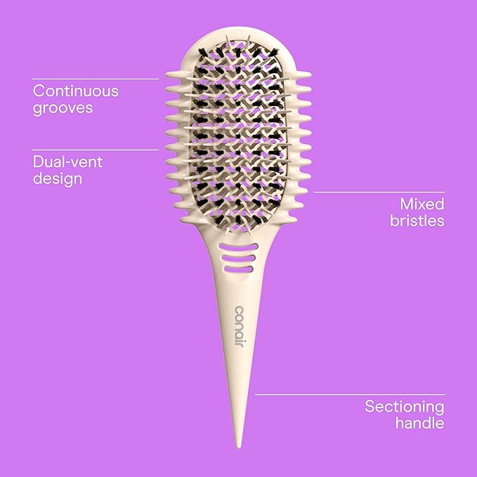 Conair Curl Define Pro Hair Brush for Curly Hair, Dual-Vent Design with Continuous Grooves, Mixed Bristles for Frizz-Free Detangling, Smoothing, and Curl Definition