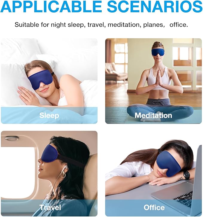 LYSIAN Cooling Sense 3D Sleep Eye Mask for Women Men, Eye Mask with Contoured Design with 5 Pair Ear Plugs, Block Light for Deep Sleep - Blue