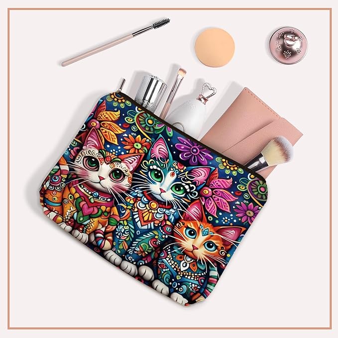 Bohemian Cat Mom Makeup Bag Easter Gift: Cute Boho Cats Themed Cosmetic & Toiletry Organizer Pouch For Daughters, Sisters, Friends,Teen Girls & Women.Ideal Gift For Travel, Birthdays.