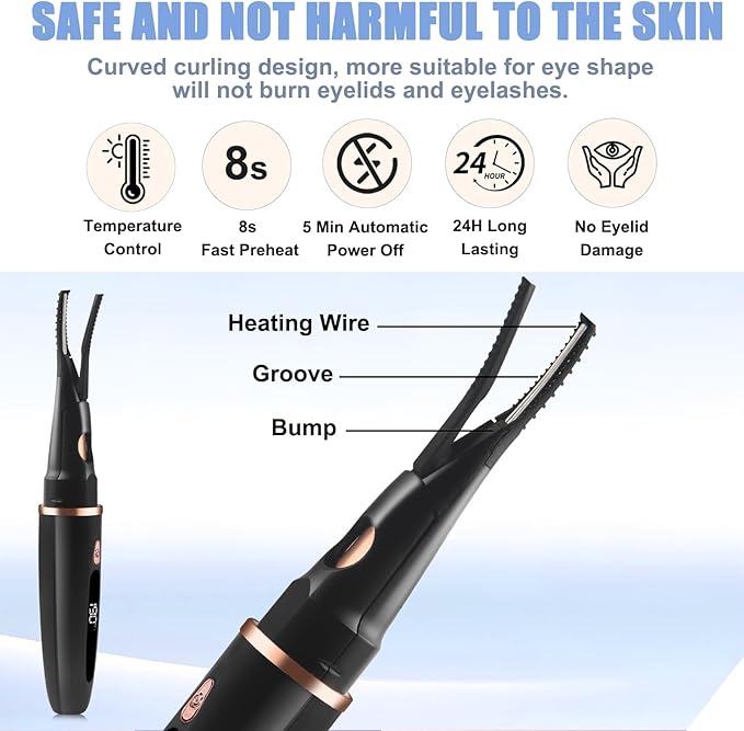 Heated Eyelash Curlers - 2 in 1 Clip- Type Heated lash Curler Best Seller Electric Eyelash Curler LED Display 3 Temp Settings for Makeup Tools USB Rechargeable Natural Curling 24H Long Lasting 4A