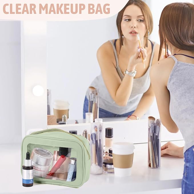 6PCS Clear Toiletry Bag,TSA Approved Travel Pouch with Zipper for Cosmetics and Toiletries，Diaper Bag Organizer Pouch Set, Purse Organizer and Clear Car Bag for Women and Kids