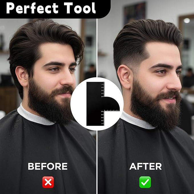 Enhancement Card for Barbers with Measurement Indicators, Reusable Hairline Shaping Tool, Color Spray Edge Line Up Tool, Barber Accessories for Precise Hairline & Beard Styling - Black