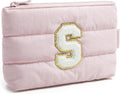 BAGSMART Personalized Makeup Bag with Initial, Pink Small Cosmetic Travel Organizer, Water-Resistant Pouch for Women & Teens for Bridesmaid Graduation (Initial-S, Small)
