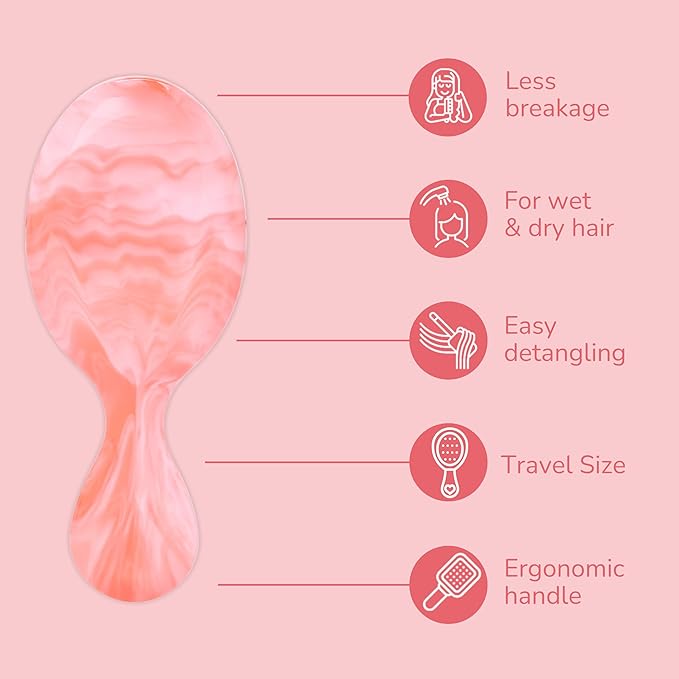 Wet Brush Mini Detangler Hair Brush for Gentle Knot Removal, Travel Size, Soft Bristles for Pain-Free Detangling, Less Breakage, Works on All Hair Types, Limited Edition, Summer Treat Strawberry