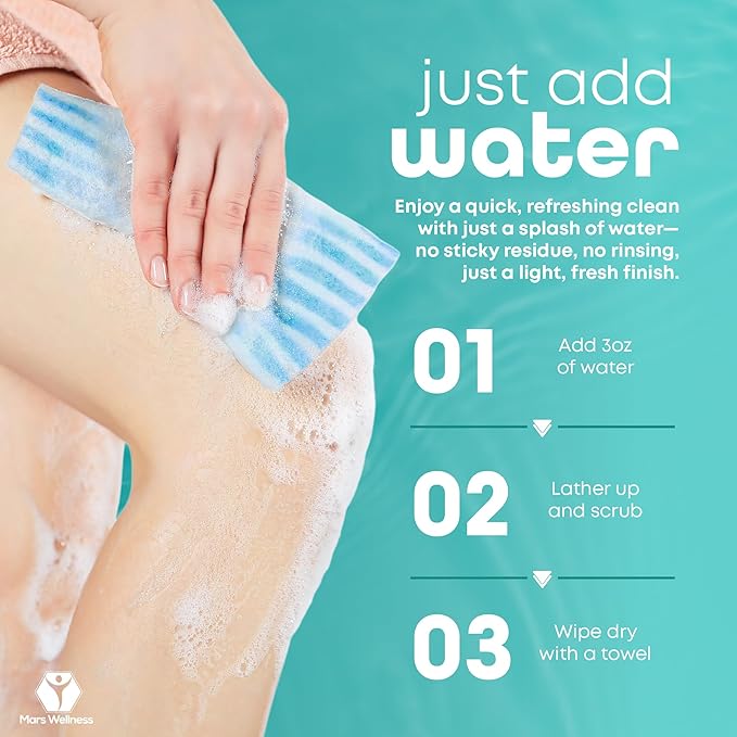 No Rinse Washing/Bathing Wipes - Just Add Water - Shower Cleansing Sponge/Wipes - Original Latherz - Soap Infused Dry Shower - Bulk Case of 20 Bags (500 Total) - By Latherz