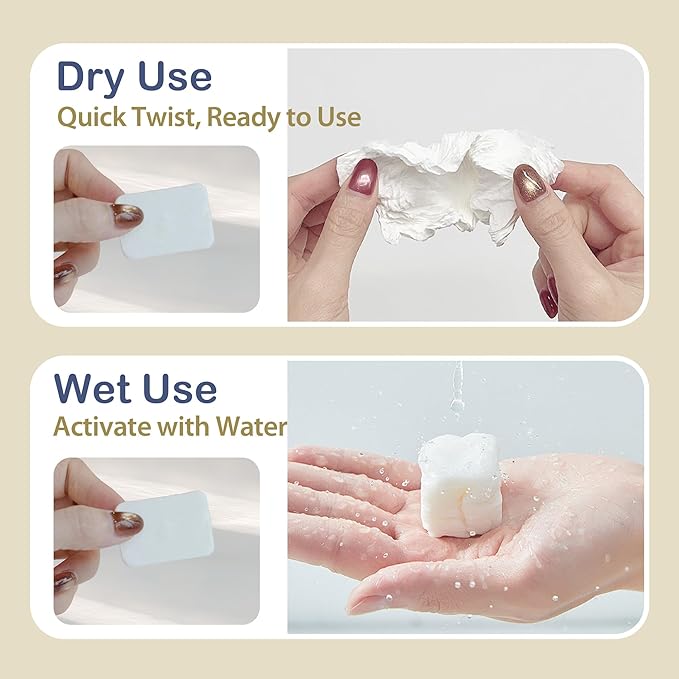 Ourmed Life Compressed Towel Tablets – Portable, Individually Wrapped Disposable Face Towels, Quickly Expand with Water, Soft & Lint-Free, 12‘’x10‘’ for Travel, Camping, Hiking, Backpacking (112 Ct)