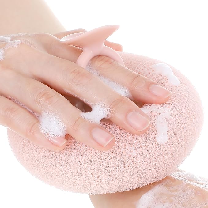 2 Pcs Soft Sunflower Suction Cup Bath Exfoliating Sponge Ball Bath Body Brush Mesh Bath Sponge Cleaning Scrubber Bath Sponge Brush with Comfortable Non-Slip Handle