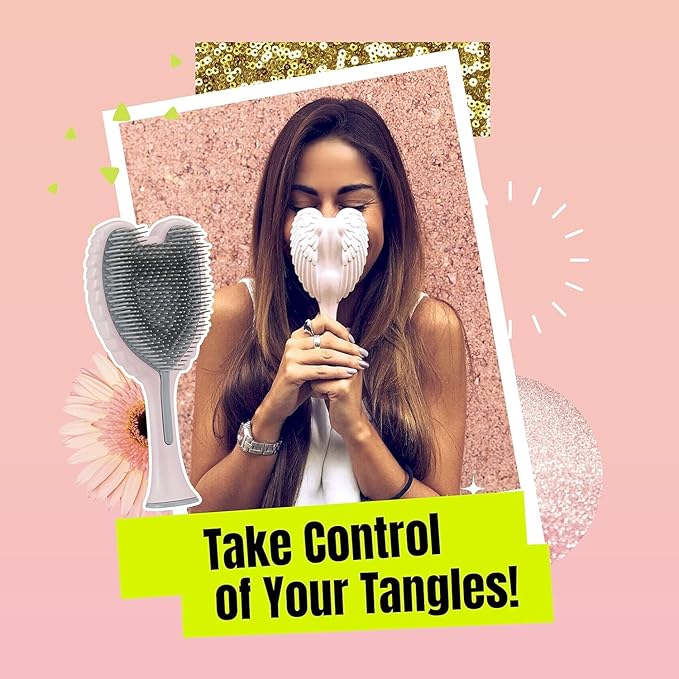 Detangling Hair Brush - Anti Static Angel Wing Hair Brush with Soft & Flexible Bristle for Straight & Wavy Hair - Tangle Angel Hair Detangler Brushes for Blow Drying & Shower - Matt Black