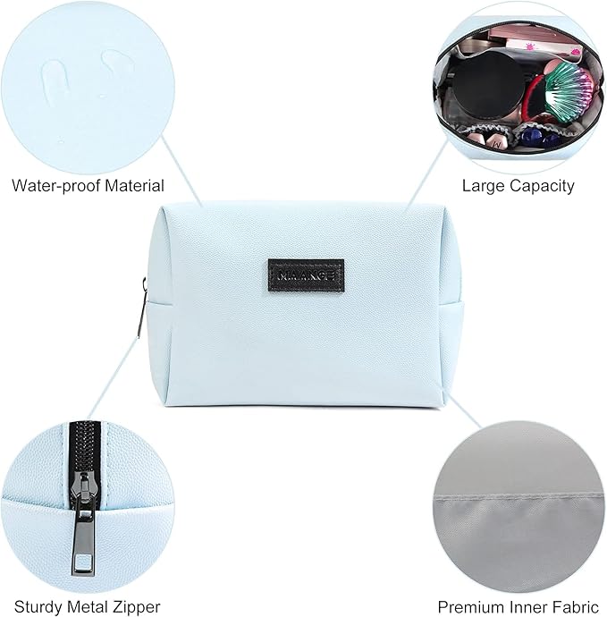 MAANGE 2 Pcs Small Makeup Bag For Purse, Travel Cosmetic Bag Makeup Pouch PU Leather Portable Versatile Zipper Pouch For Women (Blue+Green)