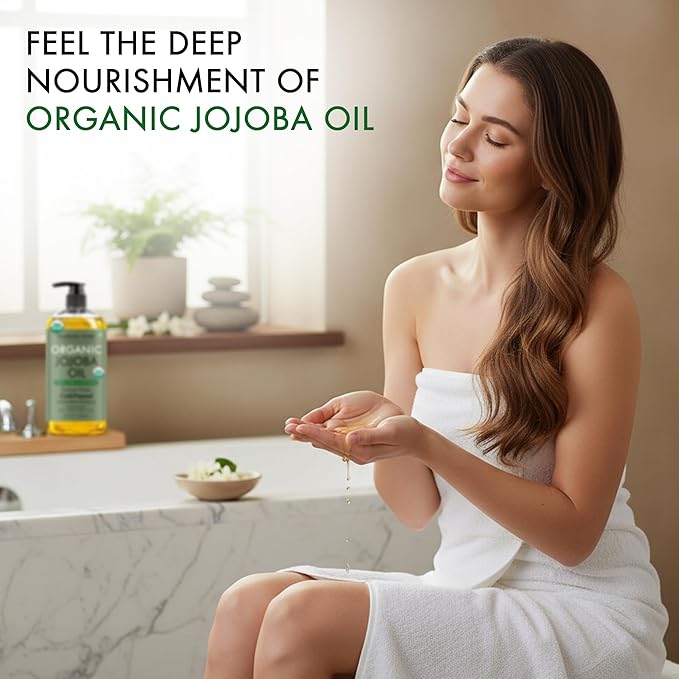 Majestic Pure USDA Organic Jojoba Oil 8 Fl Oz - 100% Pure and Natural- Cold Pressed & Hexane Free Natural Hair Growth Oil for Eyelashes, Eyebrows, Skin, Body, Face, Nails & Scalp