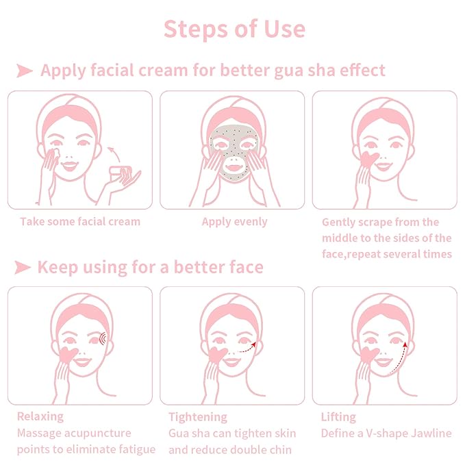 Gua Sha Facial Tools, Rose Quartz Guasha Tool for Face & Eye, Puffiness Reducing & Jawline Sculpting Face Stone Gua Sha Tools for Skin Care Woman GuaSha Stone Tool, Pink