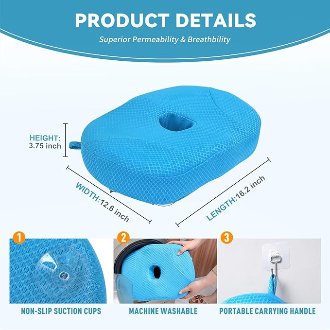 Idle Hippo Hot Tub Booster Seat, Weighted Hot Tub Pillow with Powerful Non-Slip Suction Cups, 4D Air Mesh Ergonomic, Booster Cushion, Quick Dry Spa Pillow for Indoor Outdoor Hot Tub (Blue)