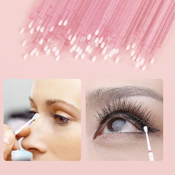 Tbestmax 500 Pcs Micro Applicator Brush, Micro Swabs, Disposable Eye Lashes Mascara Wands for Eyelash Extension - Crystal Pink