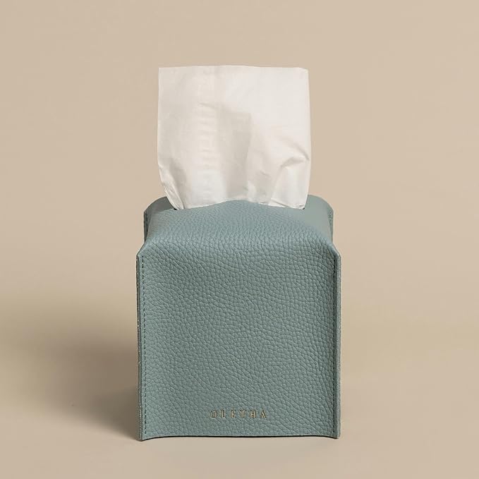 OLETHA Square Tissue Box Cover - Aesthetic Desk Decor for Room, Home & Office - Tissues Cube Boxes Holder - Sky Blue