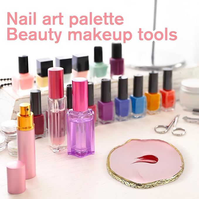 Nail Art Palette, 1 Pcs Resin Nail Plates for Nail Art Gilded Edge Nail Polish Palette Small Nail Polish Mixing Plate Makeup Display Board for DIY Nail Art Design