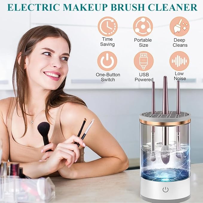 Makeup Brush Cleaner,Electric Makeup Brush Cleaner Machine for Deep Cleaning,Automatic Spinning Cosmetic Brush Cleaner for All Size Makeup Brush