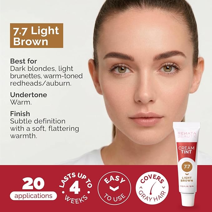 RB RENATA BEAUTY Tint Kit – Cream Hair Dye Kit with Developer and Application Brush for Spot Coloring - Covers Gray Hairs, Smudge-Proof, Long-Lasting Up to 4 Weeks, 20 Applications [Light Brown]
