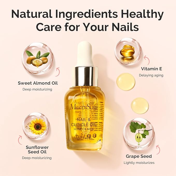 MelodySusie 25ML Cuticle Oil,Cuticle Nourishes, Promotes Nail Growth and Strength for Home and Salon Use Honey Milk