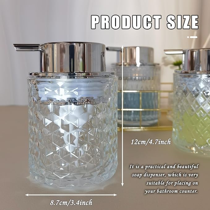 Glass Hand Foaming Soap Dispensers with Silver Pump Refillable Hand Soap Dispenser for Bathroom Kitchen (1Pack-D888)