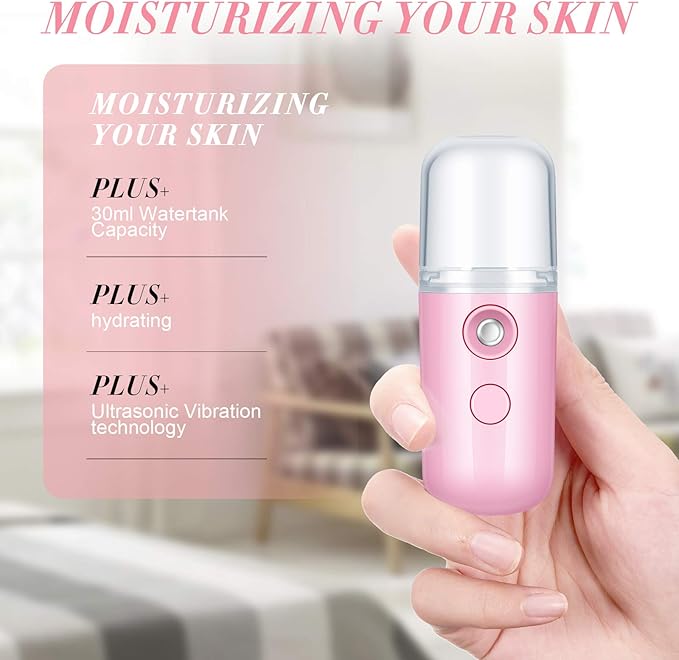 Honoson 2 Pack Nano Facial Mister Spray Bottle Handheld Humidifier Portable Face Mister for Eyelash Extensions USB Rechargeable 1 oz Mini Skin Care Machine for Daily Makeup(Blue and Dark Pink)