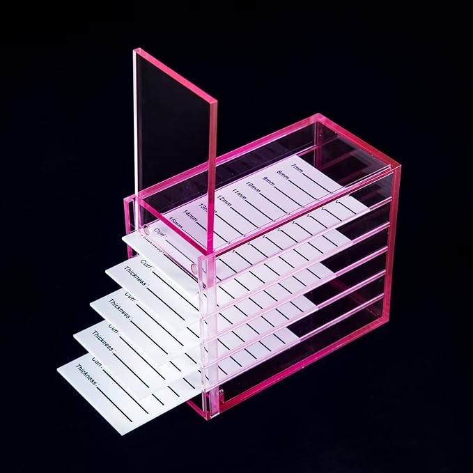 Lash Organizers and Storage, Upgrade design red Small 5-Layer Lash Trays for Lash Extensions with magnet cover, Transparent lash tray Organizer, Eyelash Storage Box