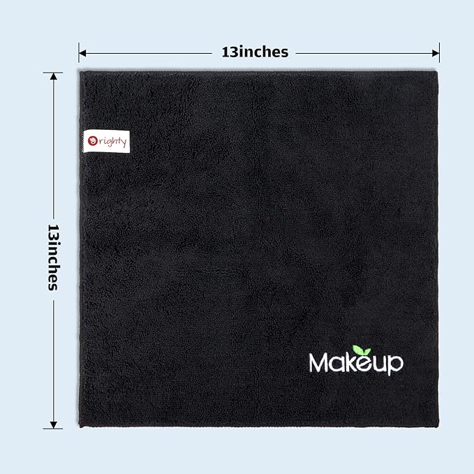 Orighty Microfiber Makeup Remover Cloths - Super Soft, Quick Dry Face Towels for Cleansing, 13 x 13 Inch, 6 Count, Black