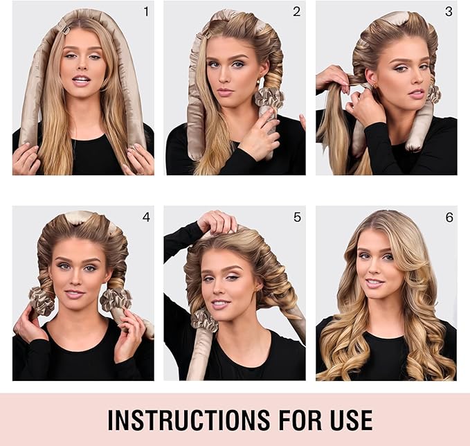 Jumbo Heatless Hair Curler Set-Satin Heatless Curls Overnight, Jumbo Curling Rod Headband, No Heat Curlers To Sleep in (Beige)