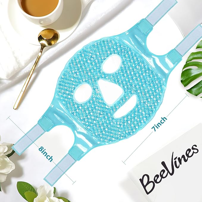 BeeVines Ice Face Mask, Cooling Gel Pack for Puffy Eyes, Cold & Hot Reusable Compress, Frozen Eye Packs Masks for Women for Dark Circles, Puffiness & Allergies (One Pack Blue)