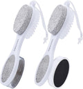 Foot Scrubber Brush with Pumice Stone for Feet 5-in-1, 2Pcs Foot File Callus Remover, Stainless Steel Feet Scraper, Cleaning Brush & Sand Paper Debris Catcher, Multi Purpose for Home Foot Care, White