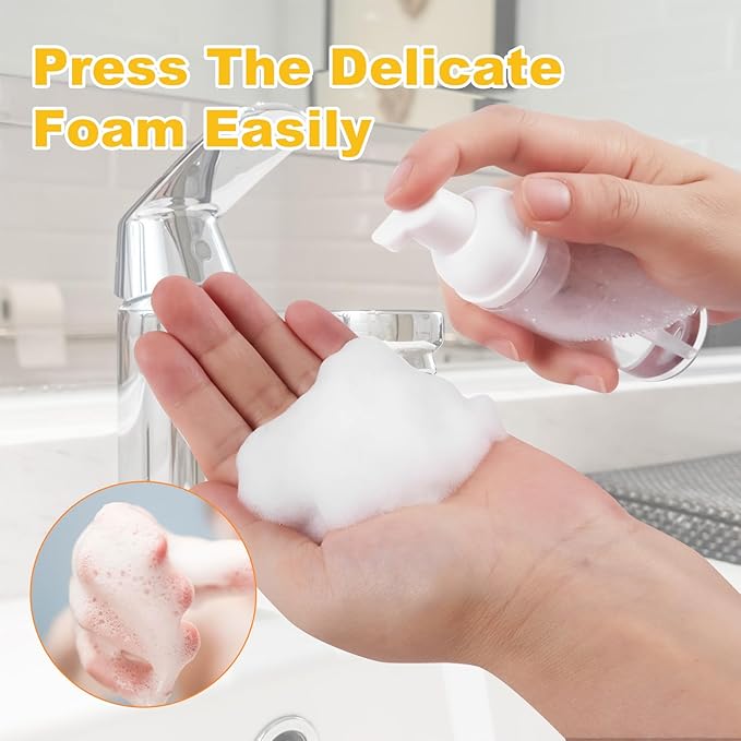 2oz Travel-Sized Foaming Pump Bottles, 4PCS Empty Foam Pump Bottle, Refillable Travel Size Mousse Bottle, Hand Soap Shampoo Lash Shampoo Foaming Soap Dispenser, BPA Free(Clear)