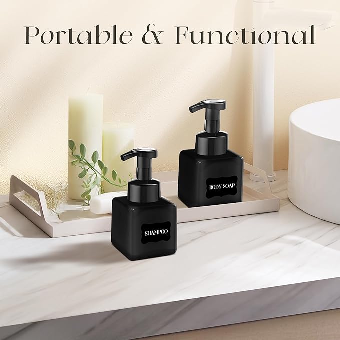 8.5 oz Foaming Soap Dispenser Plastic Foaming Pump Bottle, Refillable Dispenser with Plastic Pump, Empty Hand Bottles for Liquid Soap, Shampoo, Bathroom,Hotel,Restaurant (30, Black)