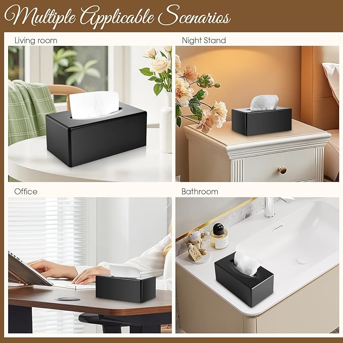 Tissue Box Cover, Rectangular Facial Tissue Holder with Bottom, Decorative Storage Organizer Box for Bathroom Vanity, Countertops, Dressers, Night Stand, Parlors and Offices - Black