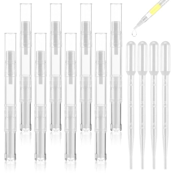 Nail Oil Pen, 8 Pcs 3ml Transparent Twist Pens with 4 Pcs Transfer Pipettes, Empty Cuticle Oil Pen Travel Twist Pens with Brush Tip for Lip Gloss Containers Applicators Eyelash Growth Liquid Tube