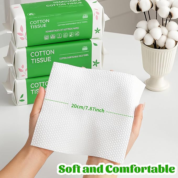 Disposable Face Towels 100 Count, Biodegradable Facial Towels for Sensitive Skin, Ultra Soft & Thick Face Cloth, Lint- free Dry Wipes for Makeup Remover, Skincare and Cleansing (4 Pack)