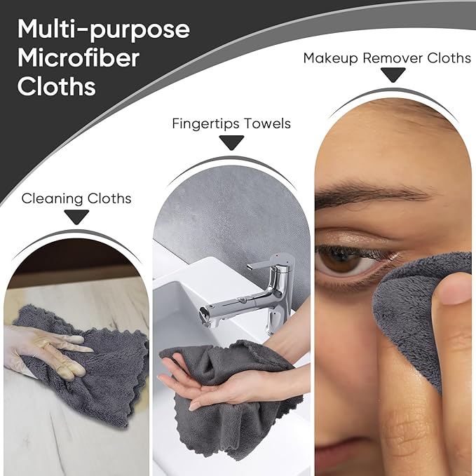 Orighty Washcloths 96 Pack, Ultra Soft Face Cloths 12 x 12 inch, Absorbent & Quick Drying Coral Velvet Washcloth Bulk, Multi-Purpose Face Cloth for Household, Cleansing and Sport (Grey)