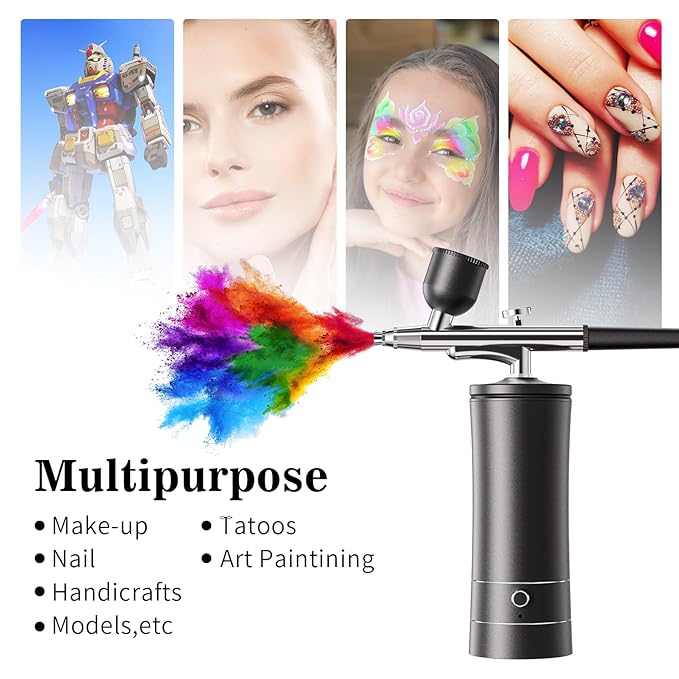 Airbrush Kit Air Brush Kit With Air Compressor Nail Charms Wireless Air Brush for Barber, Nail Art, Makeup, Model Painting (Black)