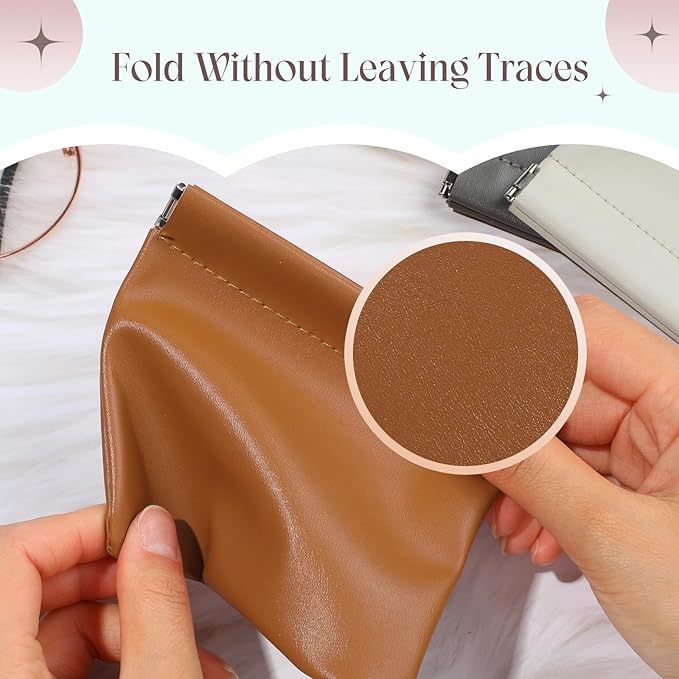 ISKYBOB 4Pcs Small Makeup Bag for Purse, 4.7in Pocket Cosmetic Bag Organizers, Waterproof PU Leather Pouches for Purse, Portable Squeeze Coin Purse for Women Mini Travel Jewelry Storage Pouch(Autumn)