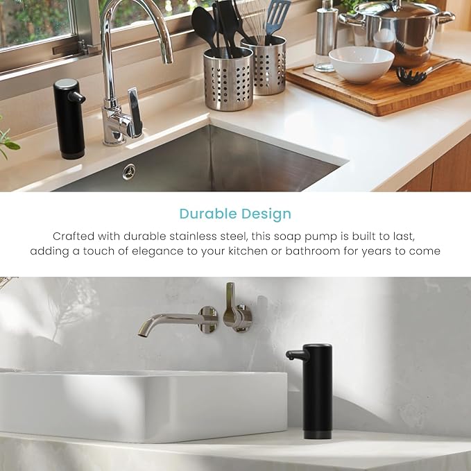 Home Zone Living Foaming Hand Soap Dispenser with Matte Black Outer Cover, Refillable Pump for Kitchen and Bathroom Sinks