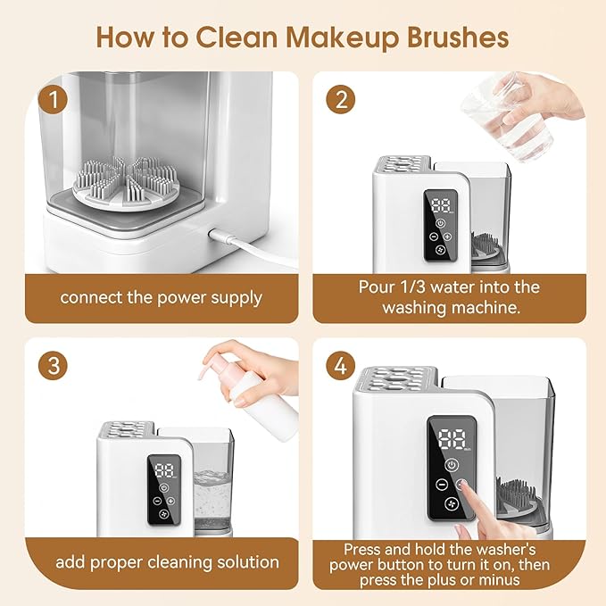 5-in-1 Electric Makeup Brush Cleaner & Dryer Machine- Portable Automatic USB Cosmetic Brushes Cleaner Tool with Deep-Clean Silicone Brush for All Size Brushes (Contour, Eyeshadow, Blush)