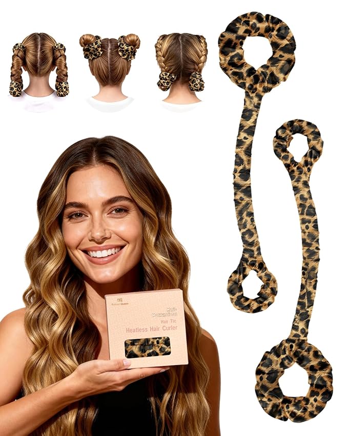 BONNET QUEEN Heatless Hair Curler Set (2Pcs), Heatless Curls Overnight with Satin Hair Rollers, All-in-One Curling Rod for Hair Curlers to Sleep In, Leopard(For Bouncy Curls)