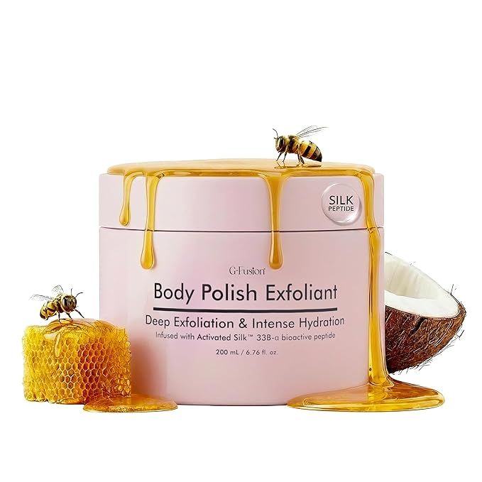 Silk Peptide Body Polish Gentle Exfoliant - Honey & Coconut Body Scrubs with Shea Butter, Exfoliants & Hydrating Oils for Smooth, Glowing Skin – Deep Moisturizing & Radiance Boosting Formula
