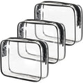 MODENGKONGJIAN TSA Approved Toiletry Bag, 3 Pcs Clear Toiletries Bags Quart Size Travel Makeup Cosmetic Bag for Women Men, Carry on Airport Airline Compliant Bag (Clear Black)