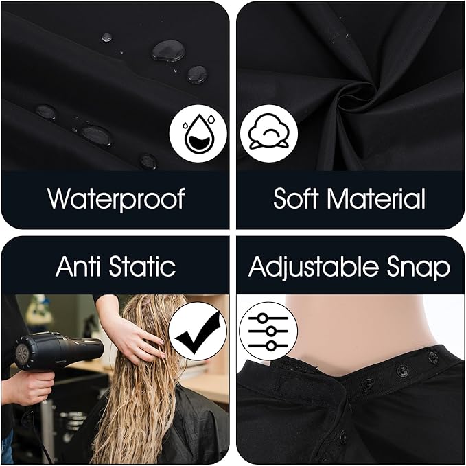 12 pcs Hair Salon Capes Waterproof Haircut Unisex Black Cape Barber Hair Cutting Cape with Snap Closure Hair,Coloring and Styling