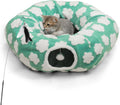 Cat Tunnel Bed for Indoor Cats,Soft Peekaboo Cave Cat Donut Tunnel with Washable Circle Cushion Central Mat, 3 Ways Shaped Round Pet Play Tunnel Toy for Kitten Puppy Rabbit Ferret Green