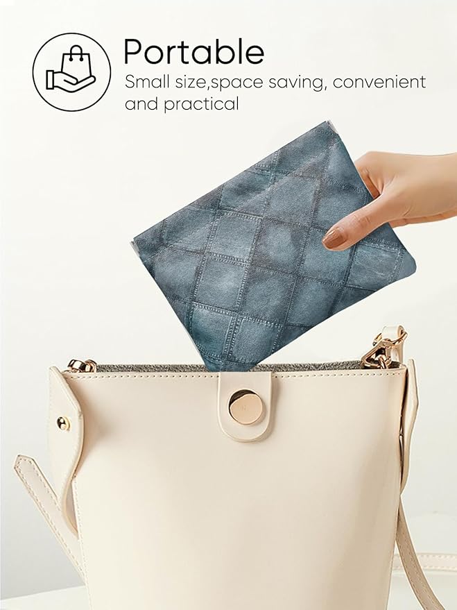 Denim Blue PU Leather Makeup Pouch Set for Women Small Checkered Make Up Bag for Purse Waterproof Initial Makeup Cosmetic Bags Pouches for Purse Aesthetic Travel Toiletry Bag,