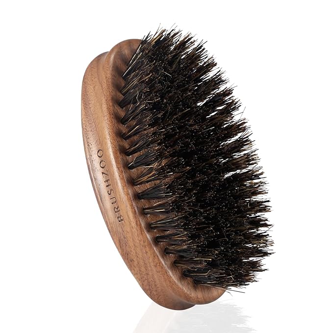BRUSHZOO Beard Brush, Black Walnut Beard Brush for Men Facial Hair Styling, 100% Boar Bristle Brush for Soften Beard Reduce Beard-Itch