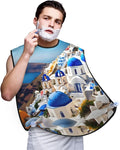 Santorini Greek Island Sea View Print Beard Bib Apron For Men, Beard Hair Catcher For Men Shaving Trimming,Beard Cape Cloth